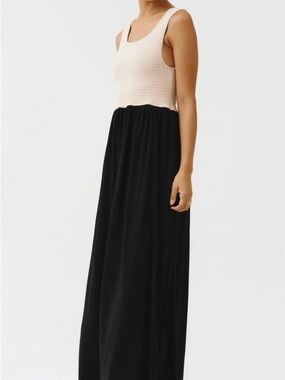 Cream Knit-Top and Black Maxi Skirt